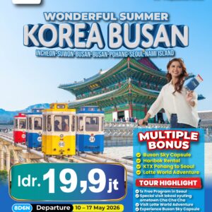 (Long Weekend) WONDERFUL KOREA + BUSAN SUMMER FREE BUSAN SKY CAPSULE + HANBOK RENTAL + KTX POHANG TO SEOUL + LOTTE WORLD ADVENTURE 10-17 May '26