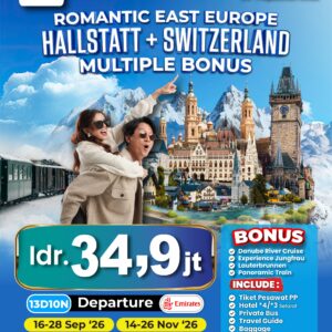 ROMANTIC EAST EUROPE + HALLSTATT + SWITZERLAND MULTIPLE BONUS DANUBE RIVER CRUISE + EXPERIENCE JUNGFRAU + LAUTERBRUNNEN + PANORAMIC TRAIN 14-26 Nov '26
