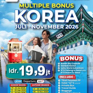 MULTIPLE BONUS KOREA + BUSAN SUMMER FREE BUSAN SKY CAPSULE + HANBOK RENTAL + KTX POHANG TO SEOUL + LOTTE WORLD ADVENTURE 17-24 Jul '26
